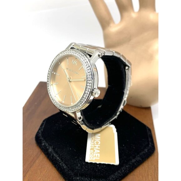 Michael Kors Women's Watch MKO-1050 Quartz Rose Dial Silver Stainless Steel 38mm - Picture 2 of 14